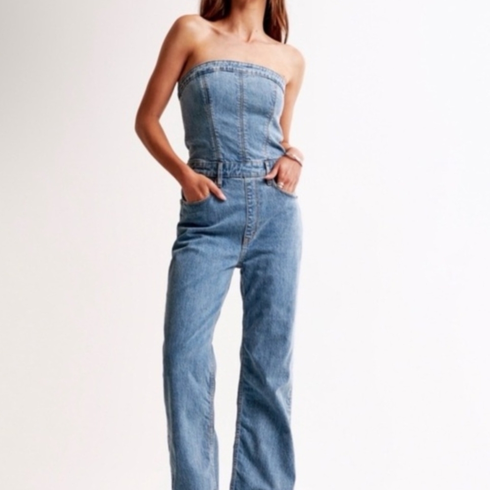 Abercrombie & Fitch Women's Light Blue Denim Jumpsuit